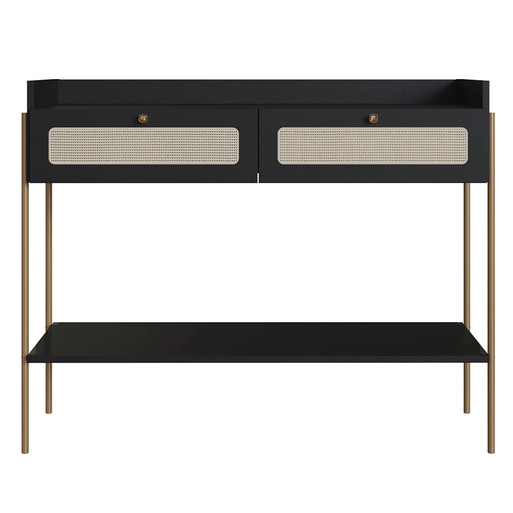 Aparador Para Sala 2 Gavetas Pé Metal Arlo A10 Nero/Dourado - Mpozenato