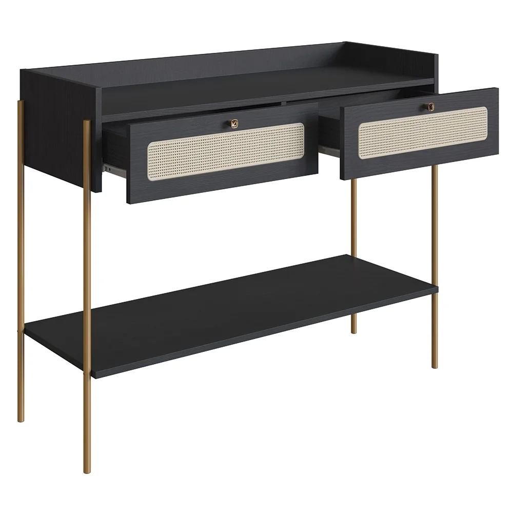 Aparador Para Sala 2 Gavetas Pé Metal Arlo A10 Nero/Dourado - Mpozenato