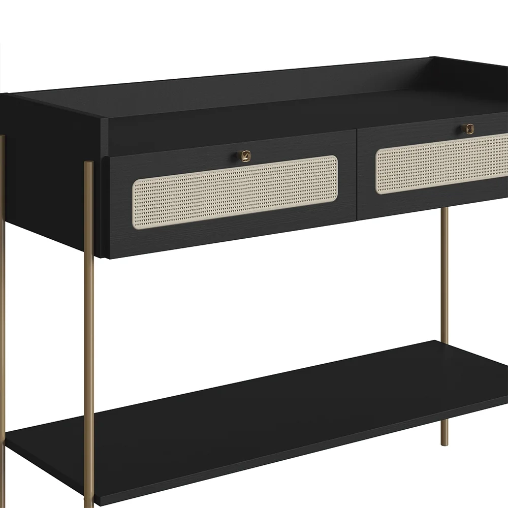 Aparador Para Sala 2 Gavetas Pé Metal Arlo A10 Nero/Dourado - Mpozenato