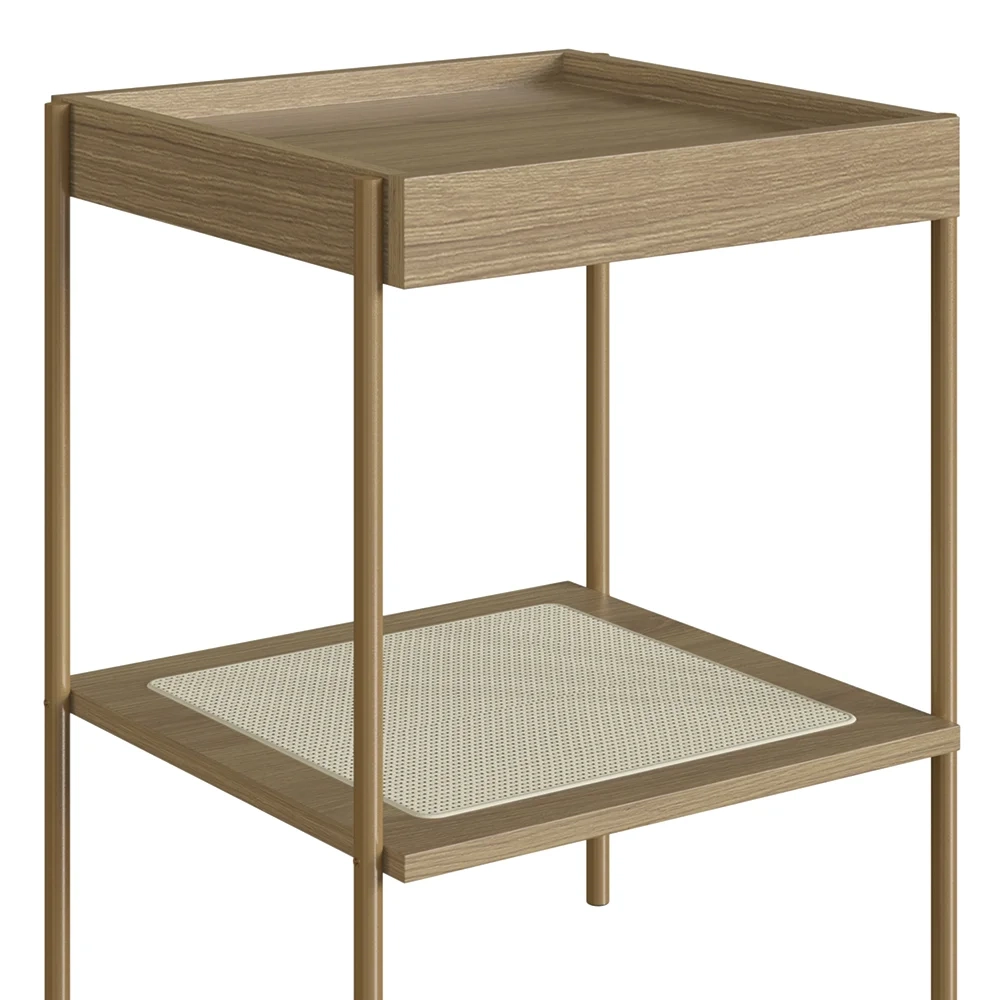 Mesa Lateral Com Prateleira Pé Metal Arlo A10 Hanover/Dourado - Mpozenato