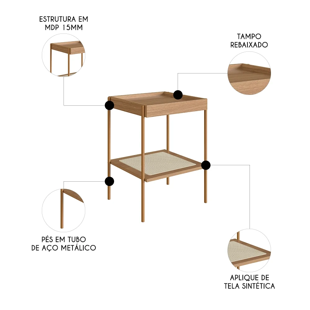 Mesa Lateral Com Prateleira Pé Metal Arlo A10 Hanover/Dourado - Mpozenato