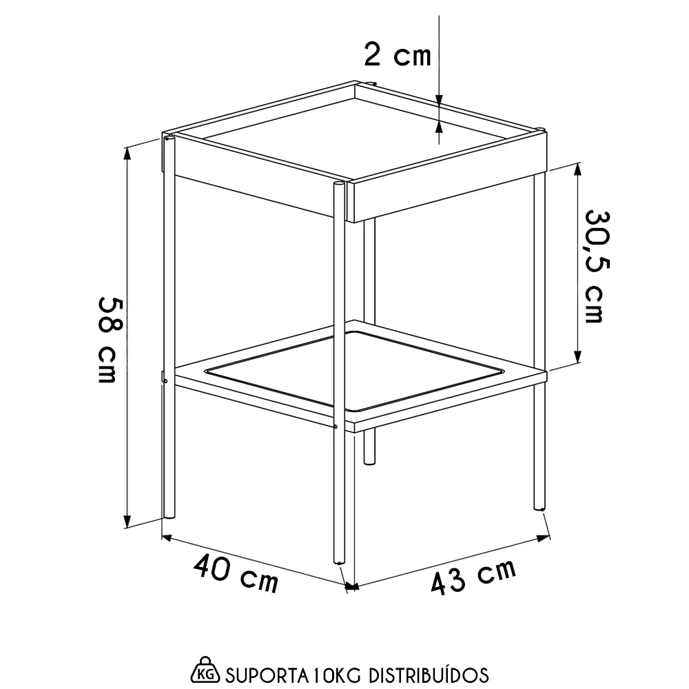 Mesa Lateral Com Prateleira Pé Metal Arlo A10 Hanover/Dourado - Mpozenato
