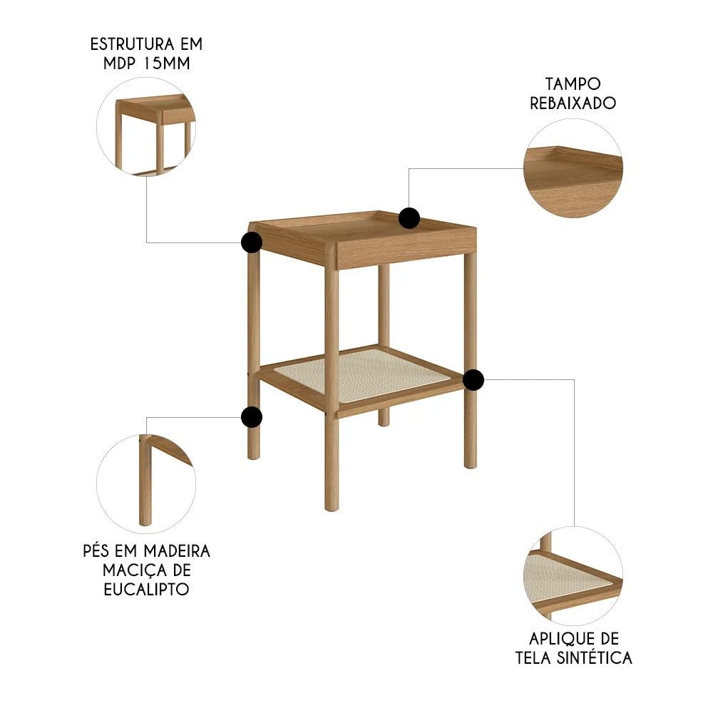 Mesa Lateral Com Prateleira Pés Madeira Arlo A10 Hanover - Mpozenato