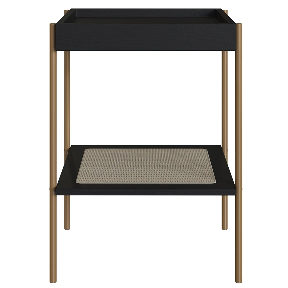 Mesa Lateral Com Prateleira Pé Metal Arlo A10 Nero/Dourado - Mpozenato