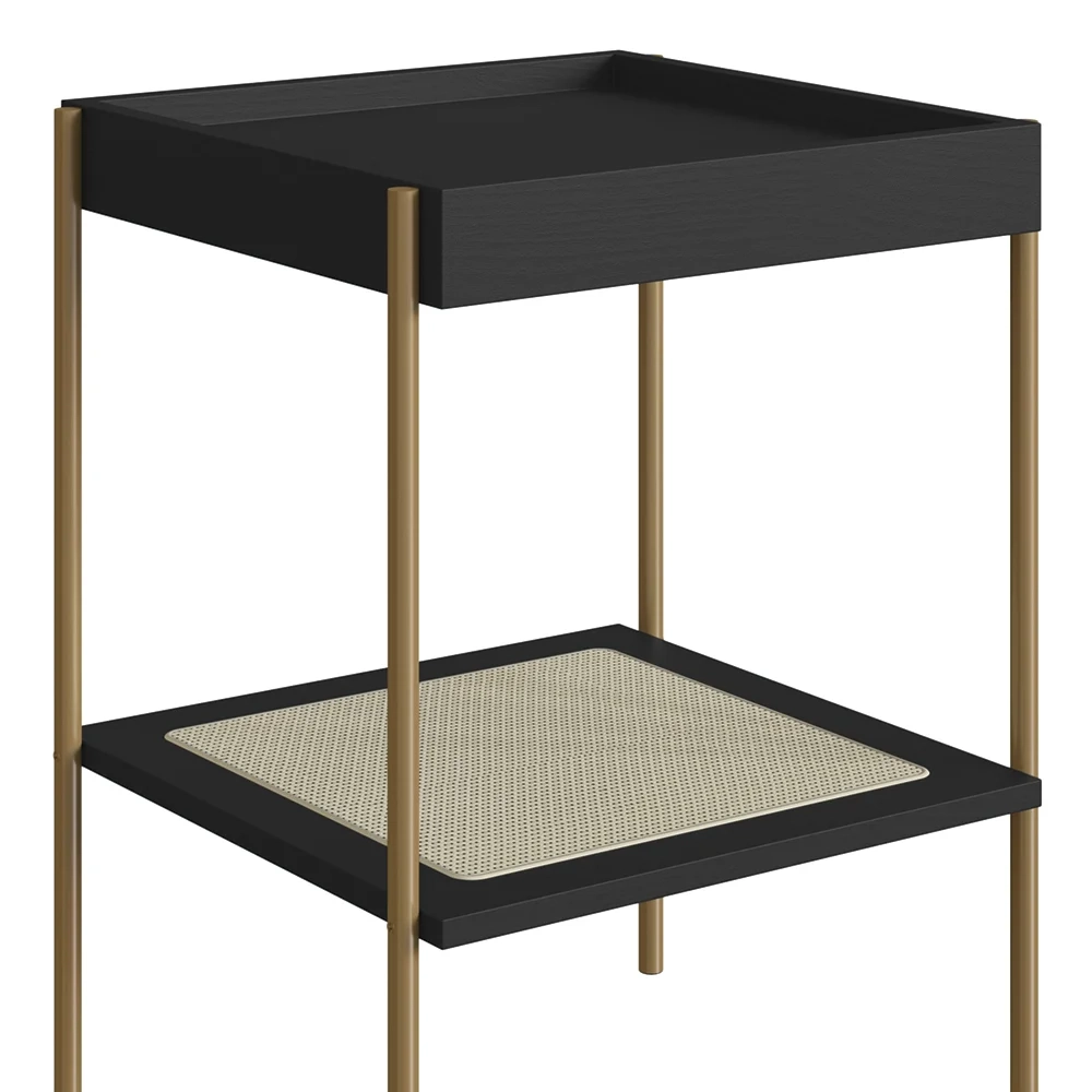 Mesa Lateral Com Prateleira Pé Metal Arlo A10 Nero/Dourado - Mpozenato