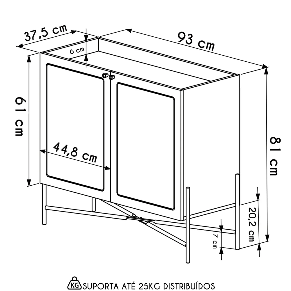 Balcão Aparador Buffet Cantinho do Café Pé Metal Arlo A10 Hanover/Dourado - Mpozenato