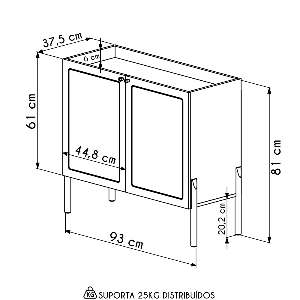 Balcão Aparador Buffet Cantinho do Café Pés Madeira Arlo A10 Nero/Preto - Mpozenato