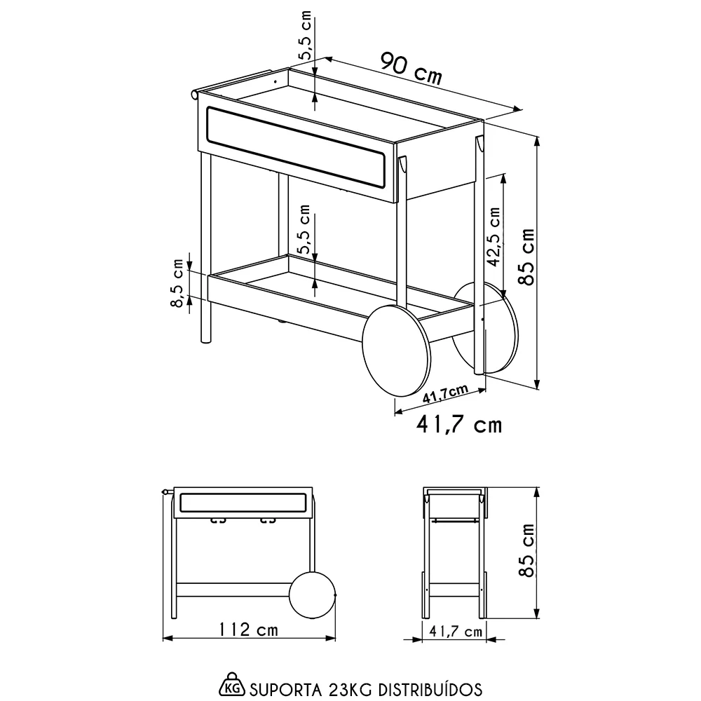 Carrinho Bar 1 Gaveta Porta Taças Pés Madeira Arlo A10 Hanover - Mpozenato