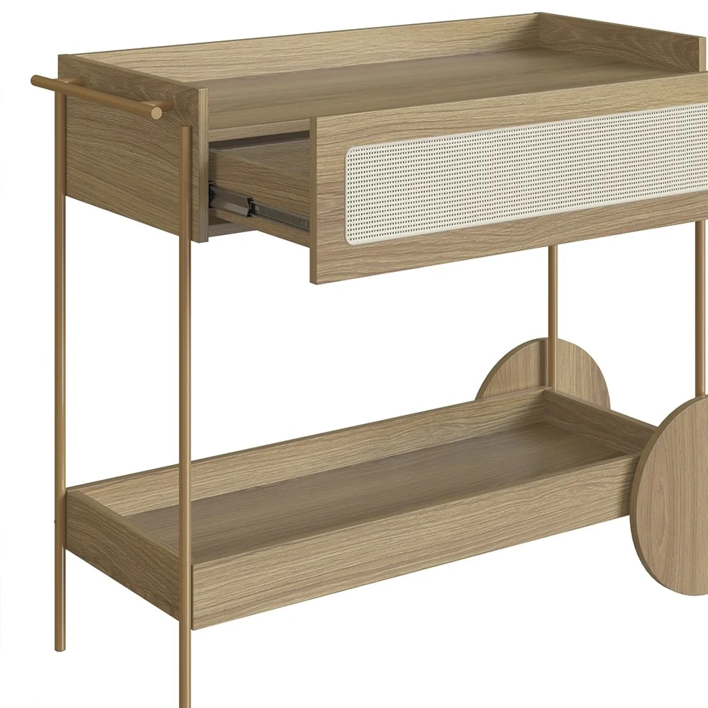 Carrinho Bar 1 Gaveta Porta Taças Pé Metal Arlo A10 Hanover/Dourado - Mpozenato