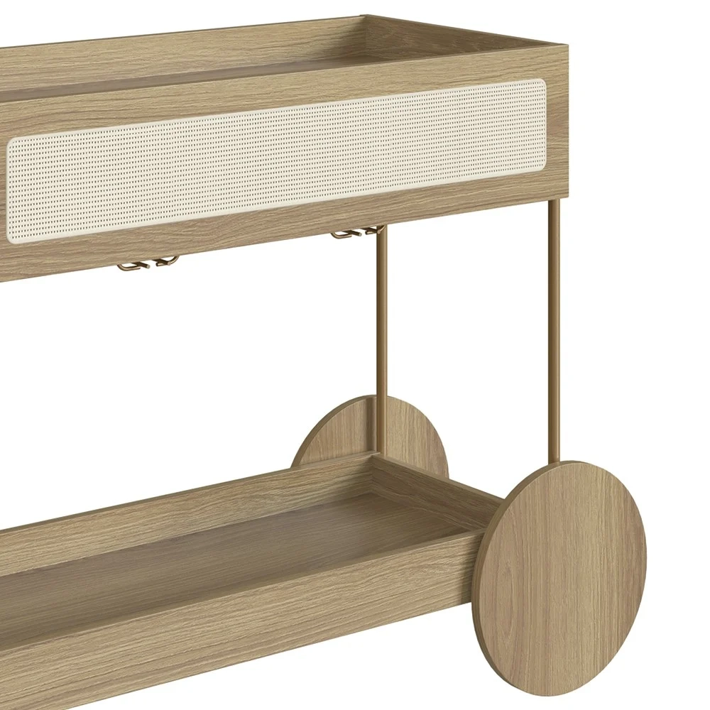 Carrinho Bar 1 Gaveta Porta Taças Pé Metal Arlo A10 Hanover/Dourado - Mpozenato