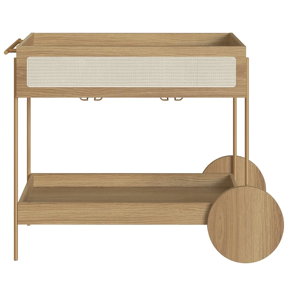 Carrinho Bar 1 Gaveta Porta Taças Pé Metal Arlo A10 Hanover/Dourado - Mpozenato