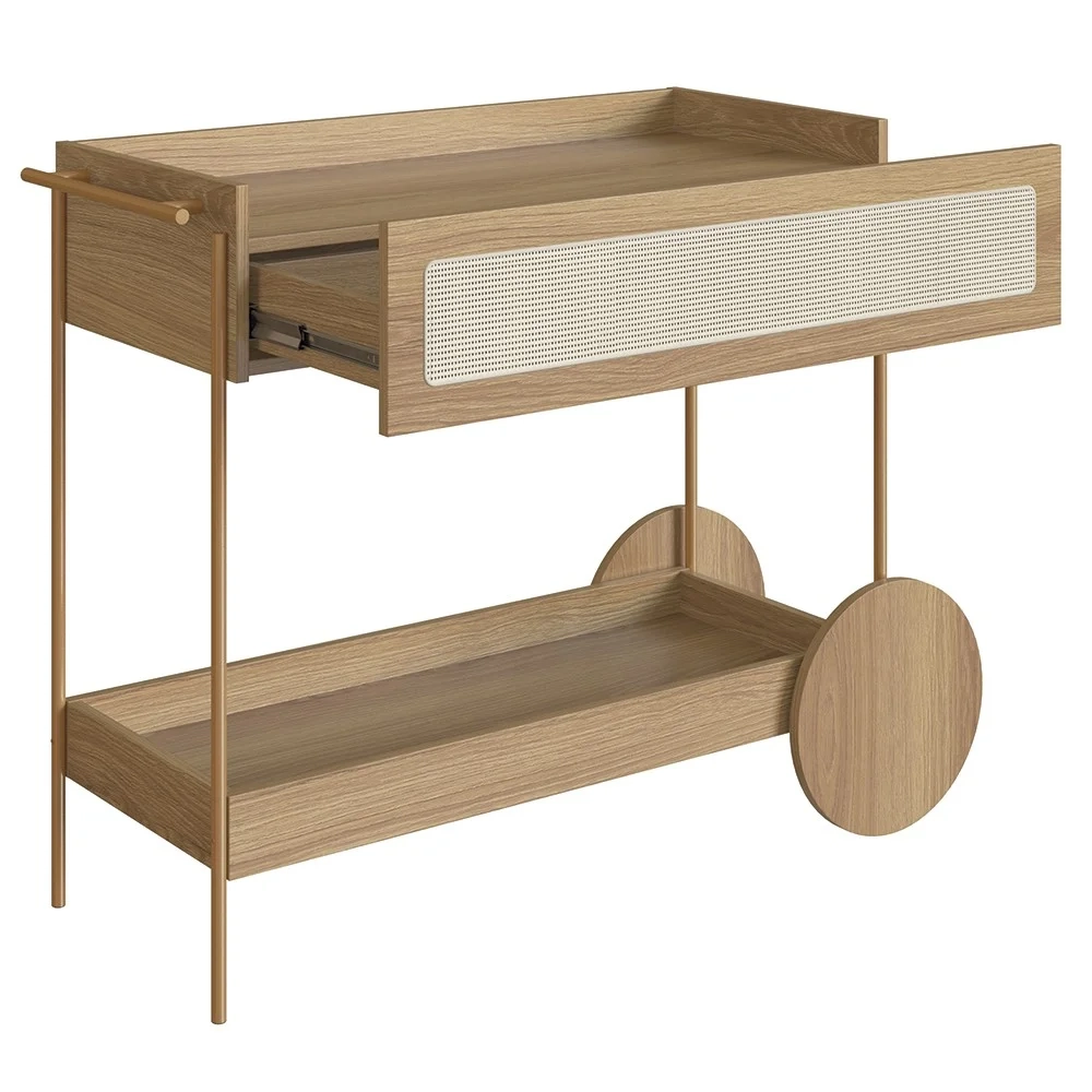 Carrinho Bar 1 Gaveta Porta Taças Pé Metal Arlo A10 Hanover/Dourado - Mpozenato