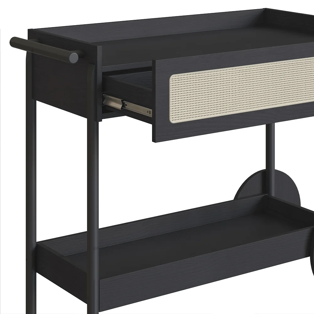 Carrinho Bar 1 Gaveta Porta Taças Pés Madeira Arlo A10 Nero/Preto - Mpozenato