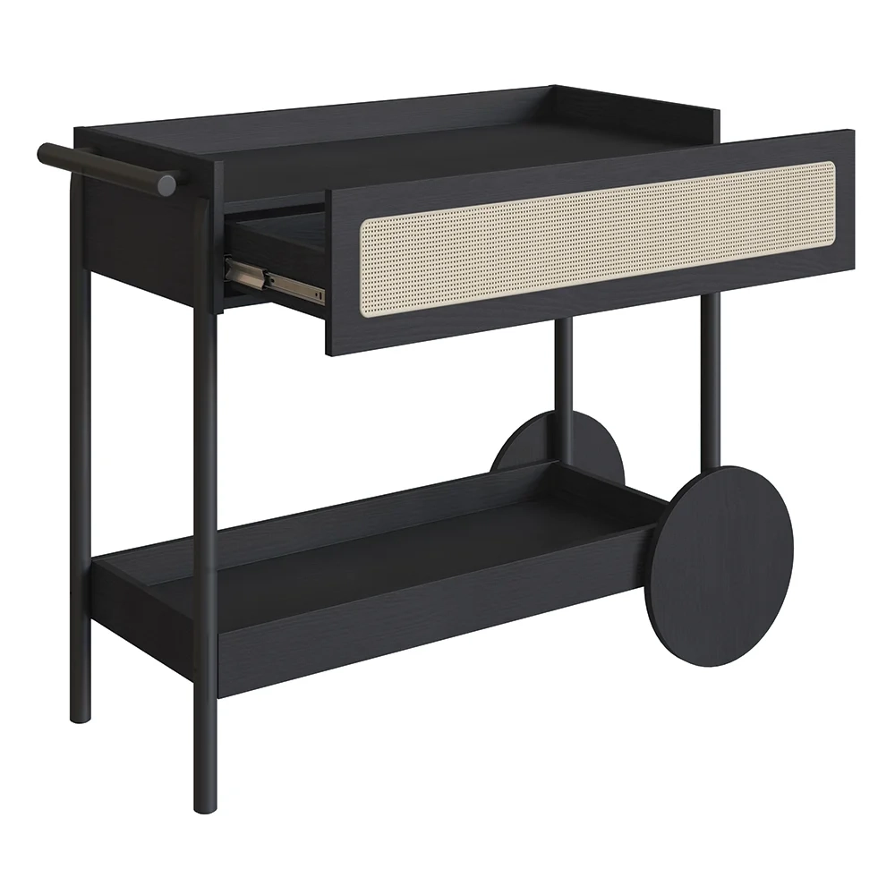 Carrinho Bar 1 Gaveta Porta Taças Pés Madeira Arlo A10 Nero/Preto - Mpozenato