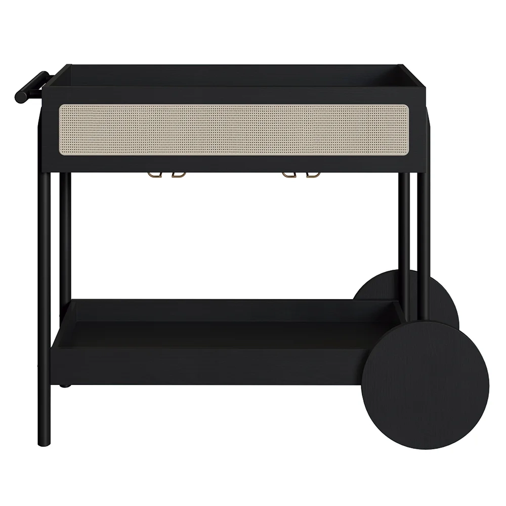 Carrinho Bar 1 Gaveta Porta Taças Pés Madeira Arlo A10 Nero/Preto - Mpozenato