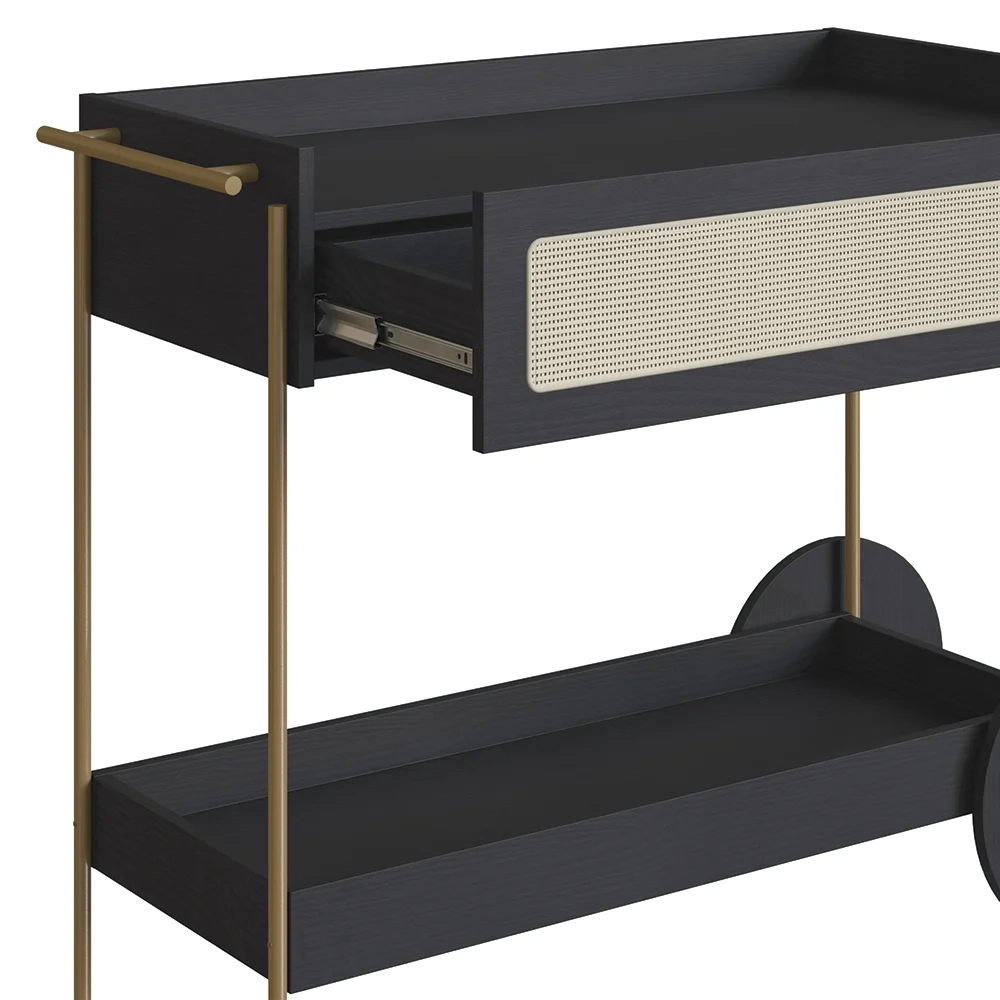 Carrinho Bar 1 Gaveta Porta Taça Pé Metal Arlo A10 Nero/Dourado - Mpozenato