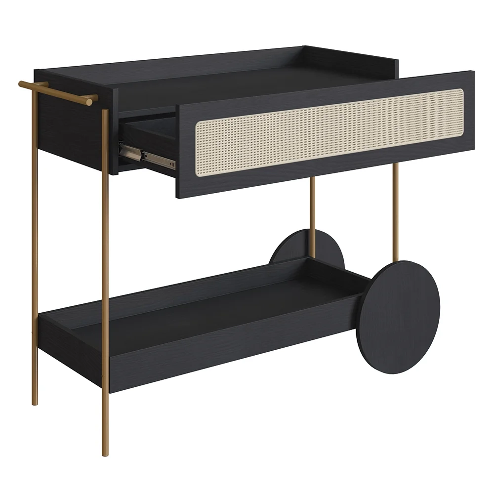 Carrinho Bar 1 Gaveta Porta Taça Pé Metal Arlo A10 Nero/Dourado - Mpozenato