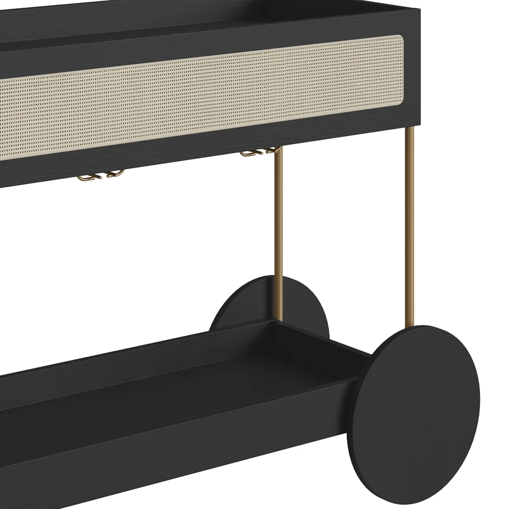 Carrinho Bar 1 Gaveta Porta Taça Pé Metal Arlo A10 Nero/Dourado - Mpozenato