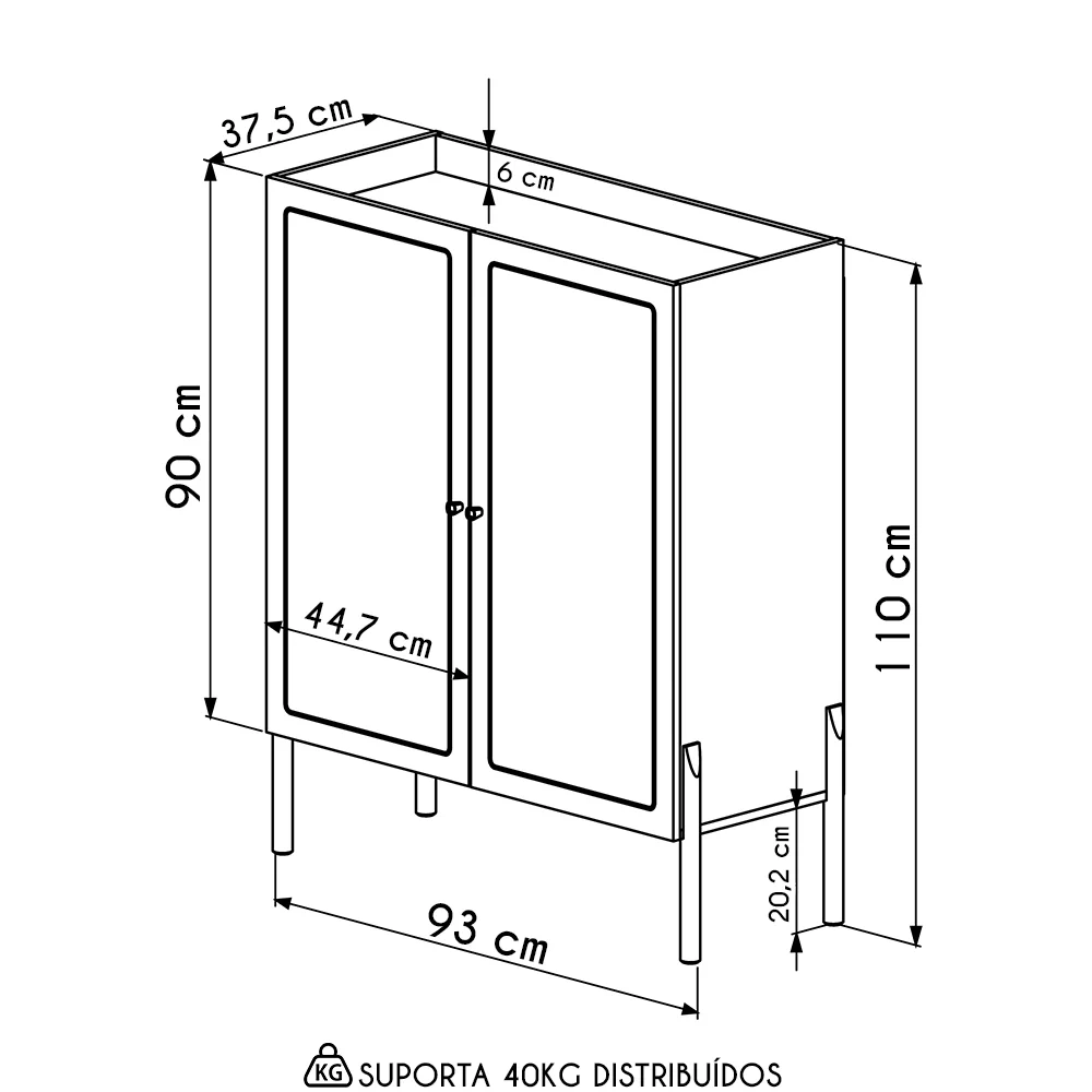 Armário Aparador Bar 2 Portas Pés Madeira Arlo A10 Hanover - Mpozenato