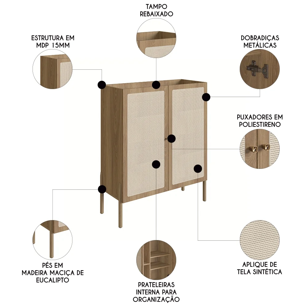 Armário Aparador Bar 2 Portas Pés Madeira Arlo A10 Hanover - Mpozenato