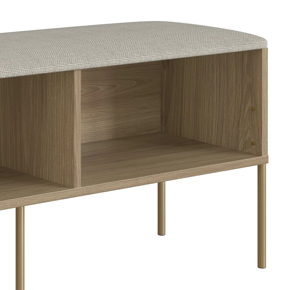 Banco Sapateira Estofada Para Quarto Pé Metal Arlo A10 Hanover/Dourado - Mpozenato