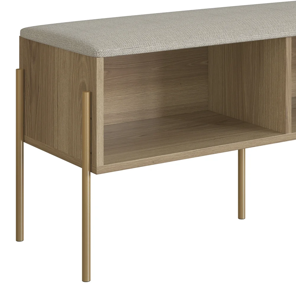 Banco Sapateira Estofada Para Quarto Pé Metal Arlo A10 Hanover/Dourado - Mpozenato