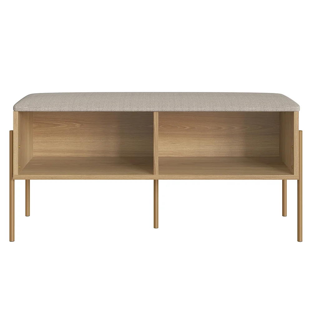 Banco Sapateira Estofada Para Quarto Pé Metal Arlo A10 Hanover/Dourado - Mpozenato