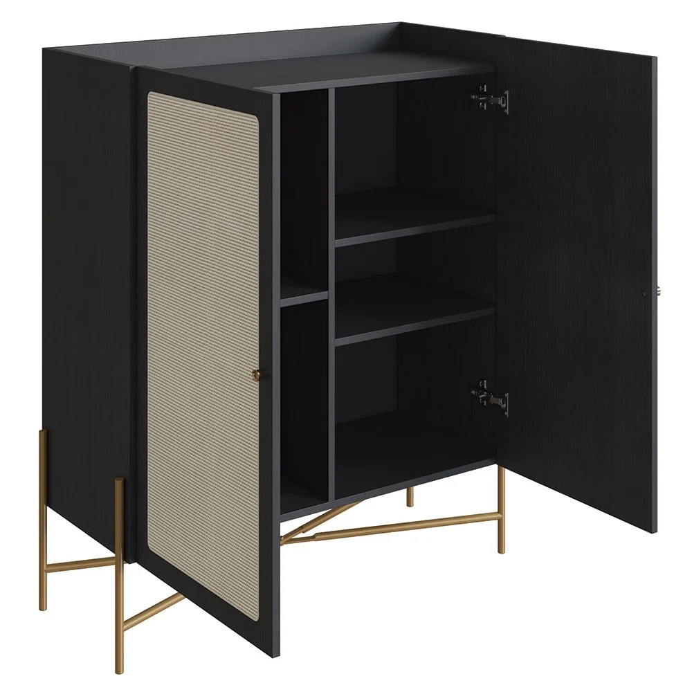 Armário Aparador Bar 2 Portas Pé Metal Arlo A10 Nero/Dourado - Mpozenato