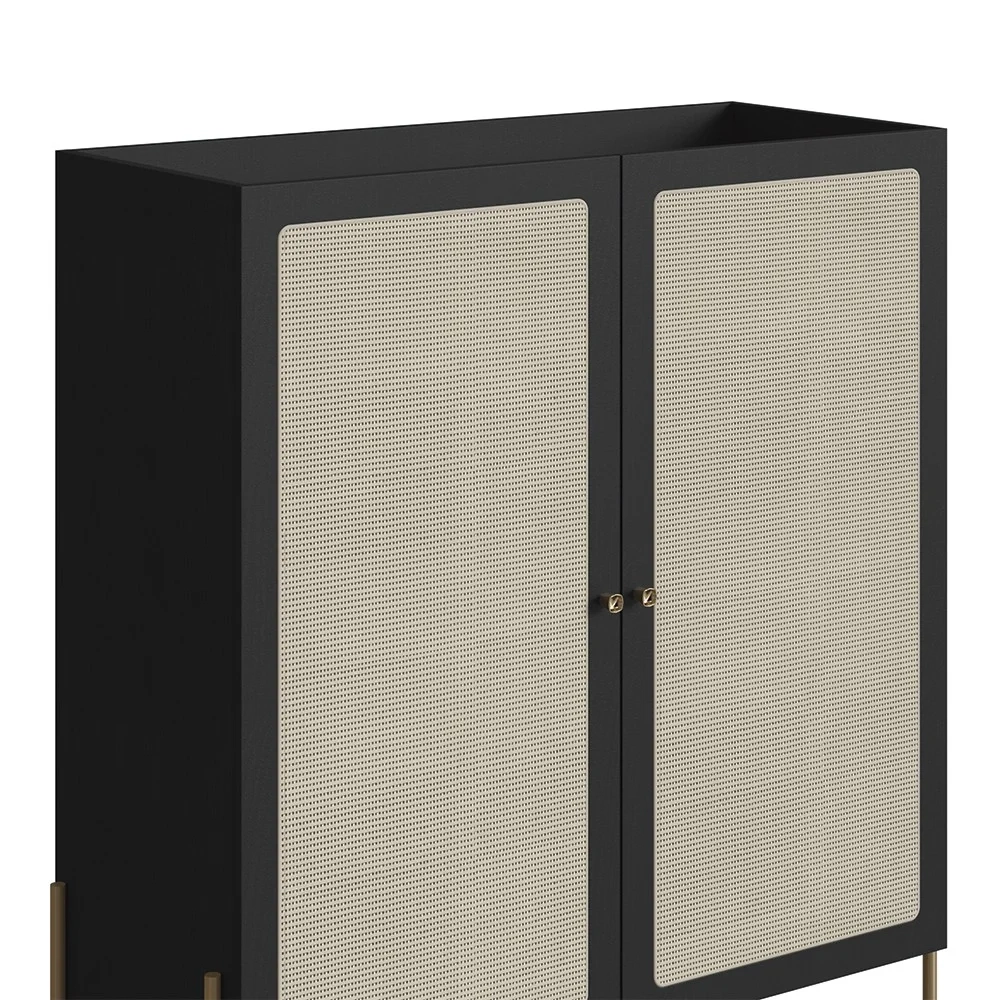 Armário Aparador Bar 2 Portas Pé Metal Arlo A10 Nero/Dourado - Mpozenato