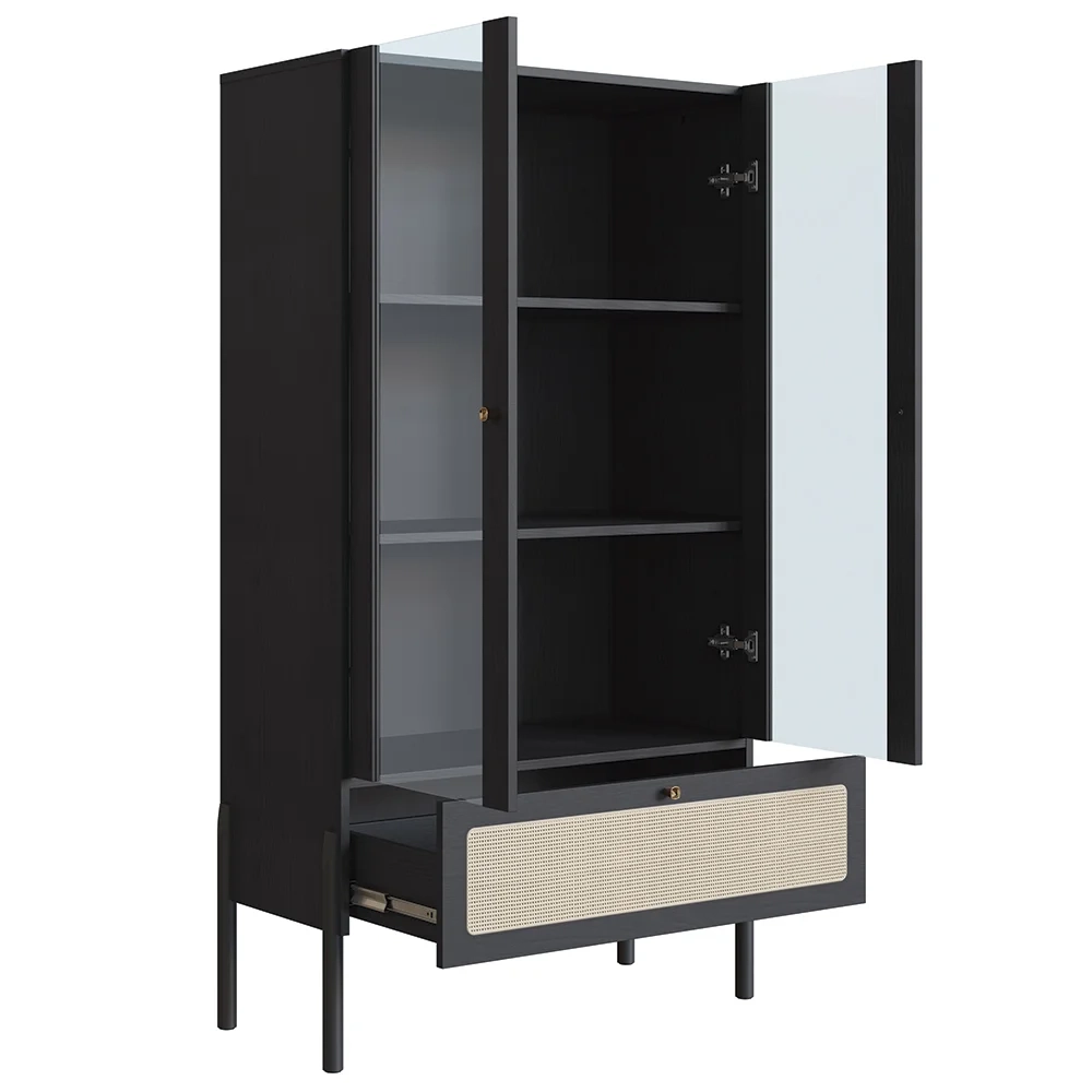 Cristaleira 2 Portas de Vidro Pés Madeira Arlo A10 Nero/Preto - Mpozenato