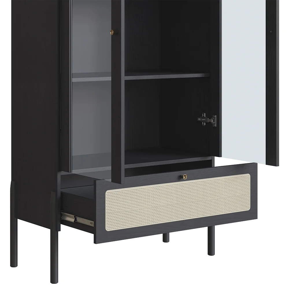 Cristaleira 2 Portas de Vidro Pés Madeira Arlo A10 Nero/Preto - Mpozenato