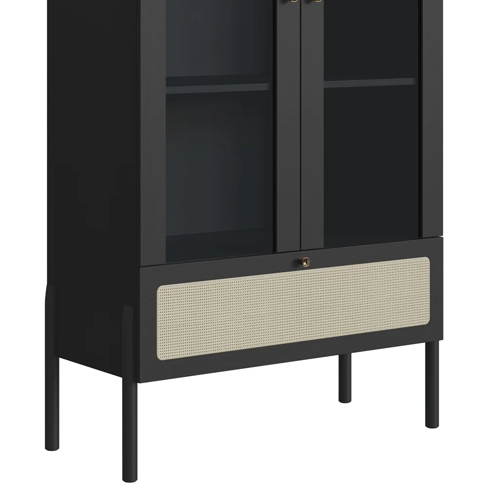 Cristaleira 2 Portas de Vidro Pés Madeira Arlo A10 Nero/Preto - Mpozenato