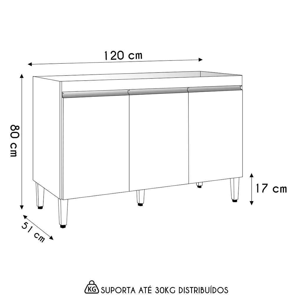 Balcão de Cozinha Para Pia 120cm Sem Tampo Manu Preto/Amêndoa - AJL Móveis
