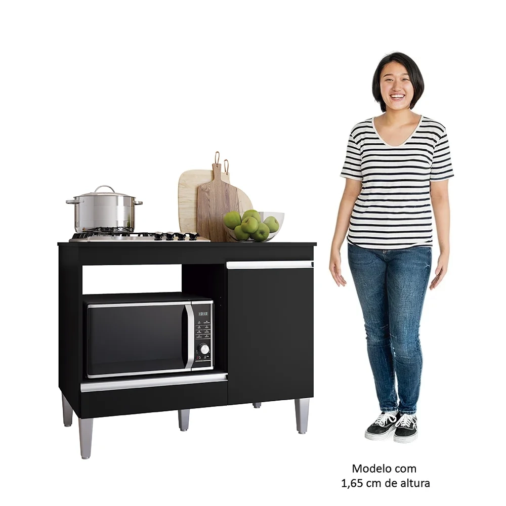 Balcão de Cozinha Para Cooktop e Forno Microondas Carla Preto - AJL Móveis