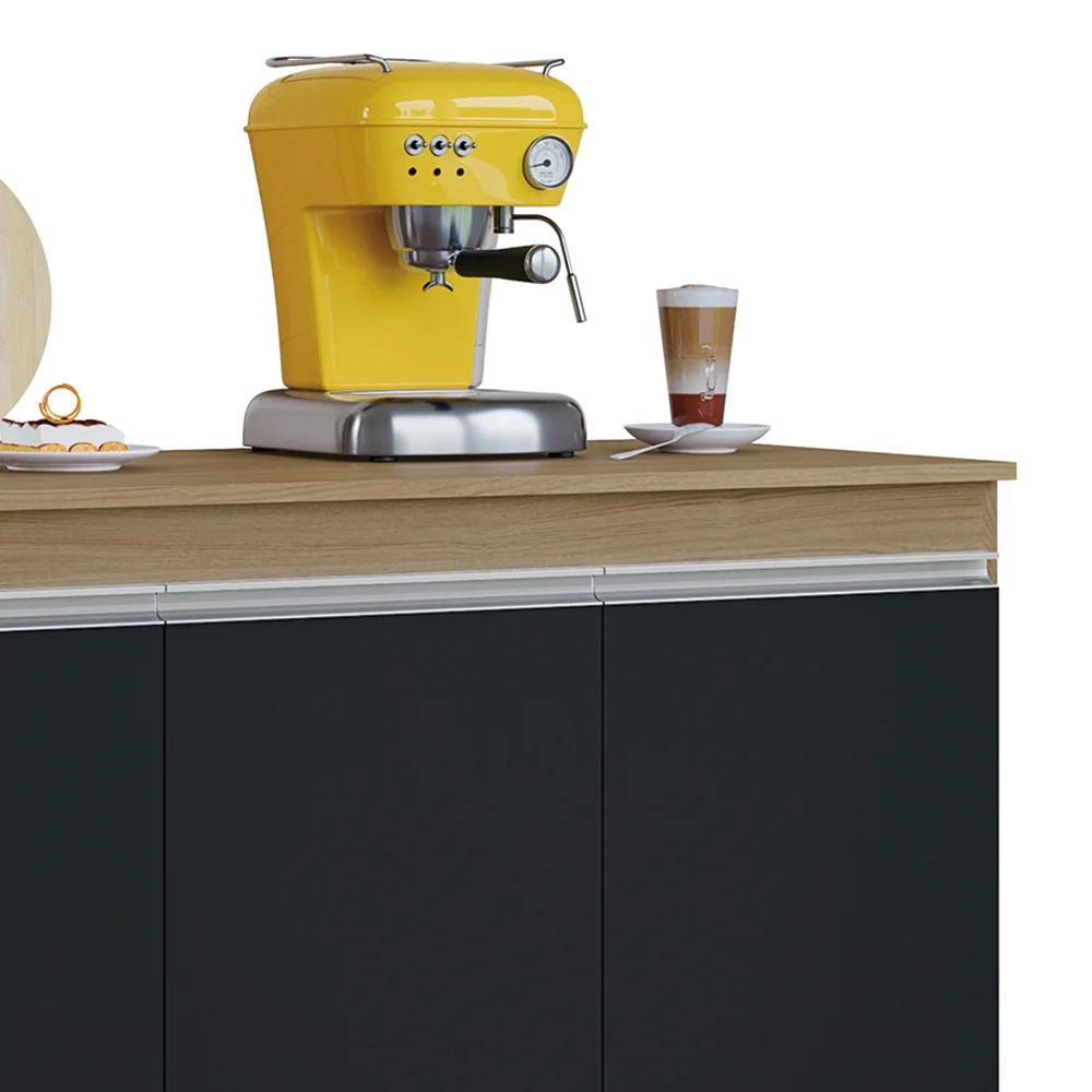 Balcão de Cozinha Com Tampo 120cm Manu Preto/Amêndoa - AJL Móveis