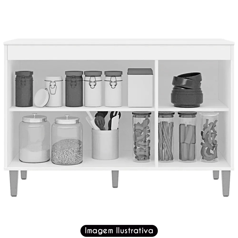 Balcão de Cozinha Com Tampo 120cm Manu Preto/Amêndoa - AJL Móveis