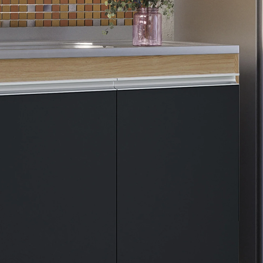 Balcão de Cozinha Com Pia Inox 120cm Manu Preto/Amêndoa - AJL Móveis