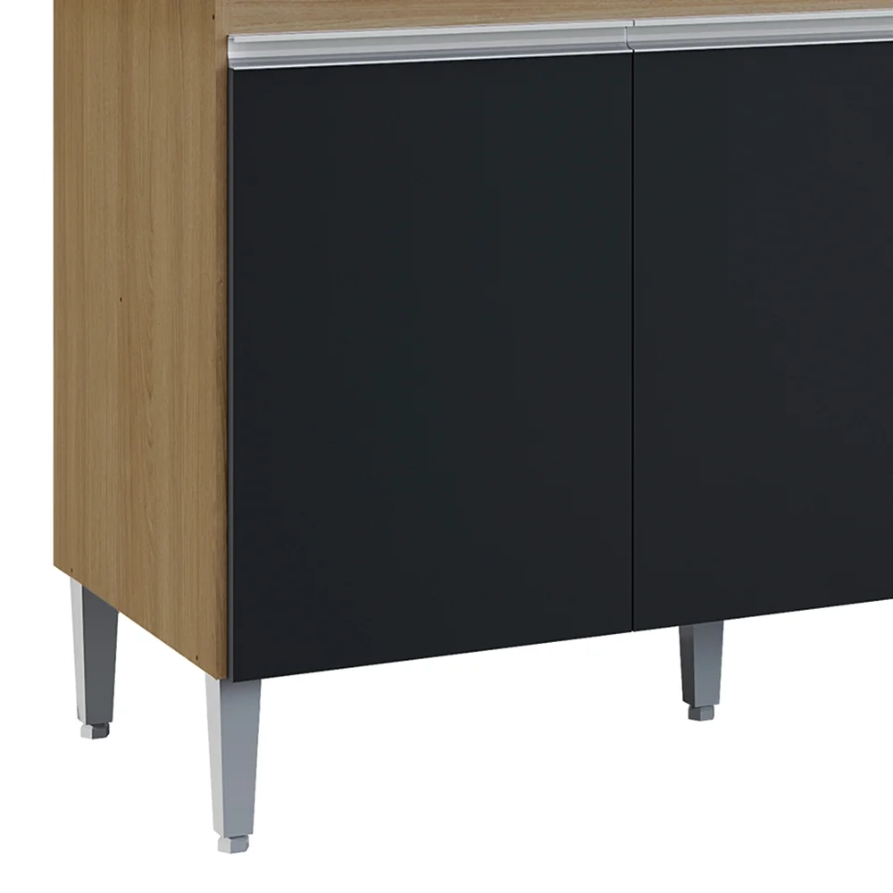 Armário Andréia e Balcão Com Tampo 120cm Manu Preto/Amêndoa - AJL Móveis