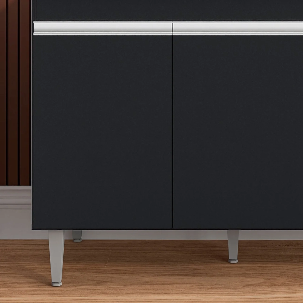 Balcão de Cozinha Com Pia Inox 120cm 3 Portas Manu Preto - AJL Móveis