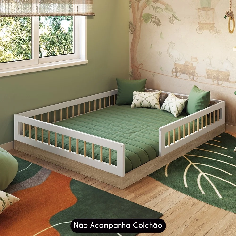 Cama Montessoriana Infantil 140cm Lumiar C06 Aveiro/Branco - Mpozenato