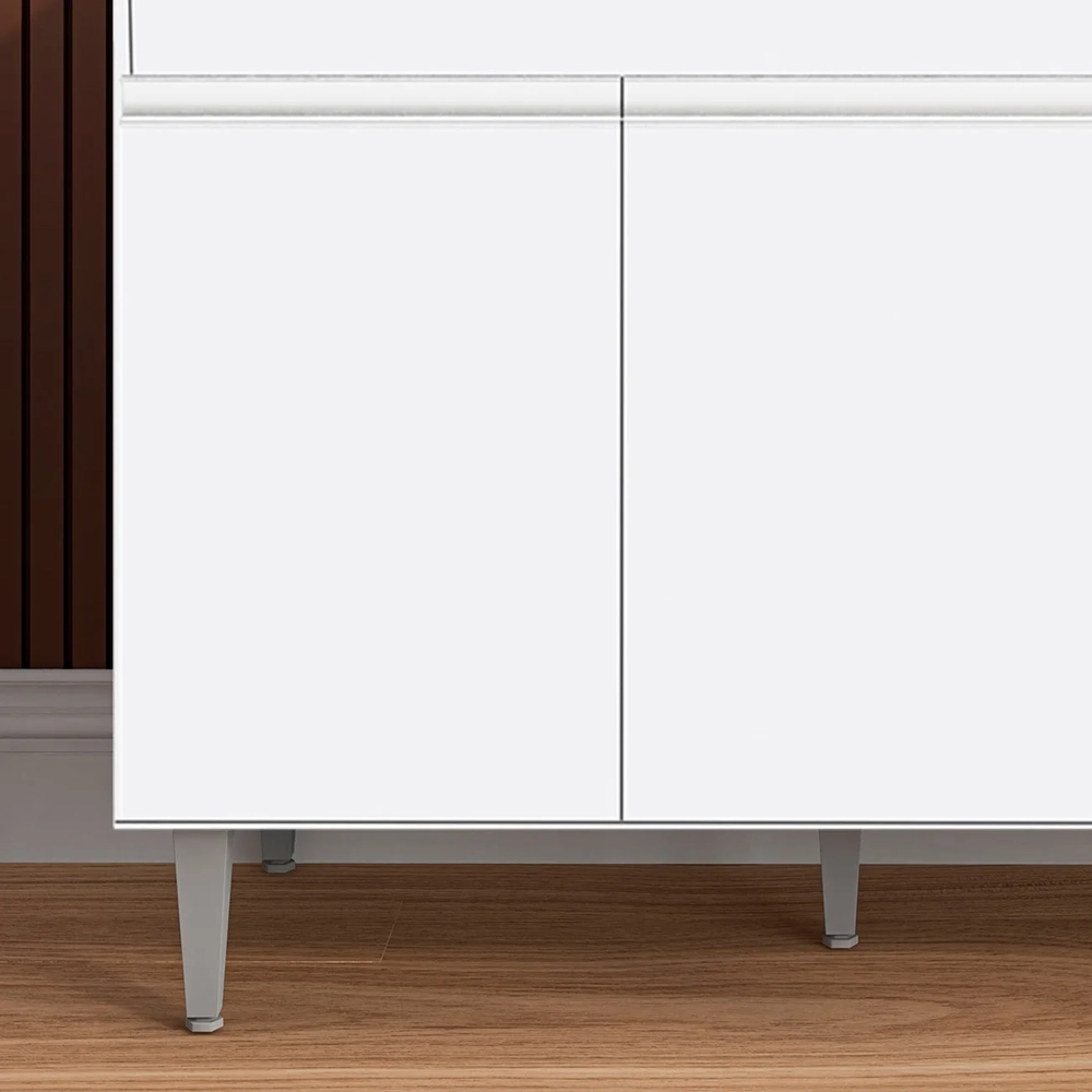 Balcão de Cozinha Com Pia Inox 120cm 3 Portas Manu Branco - AJL Móveis