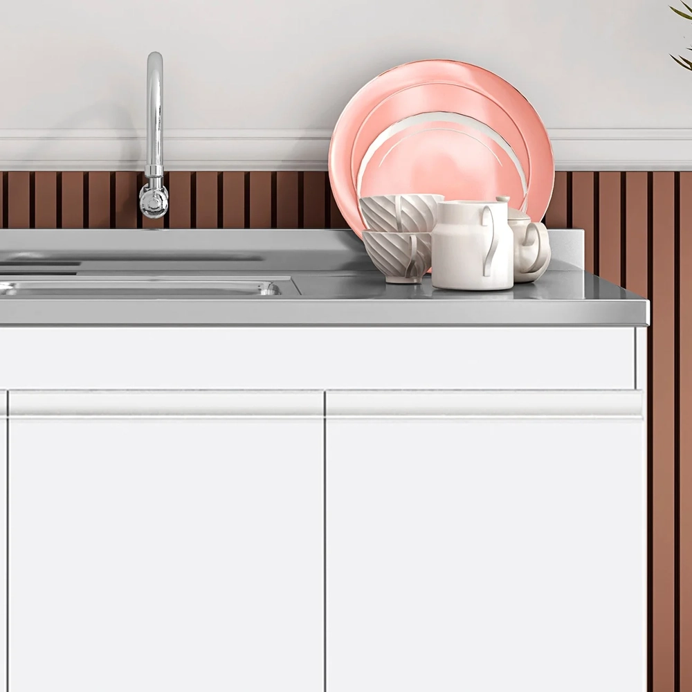 Balcão de Cozinha Com Pia Inox 120cm 3 Portas Manu Branco - AJL Móveis