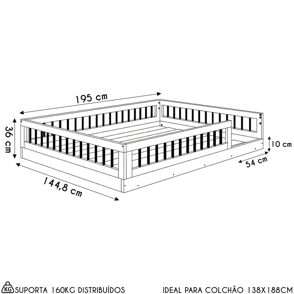 Cama Montessoriana Infantil 140cm Lumiar C06 Branco - Mpozenato
