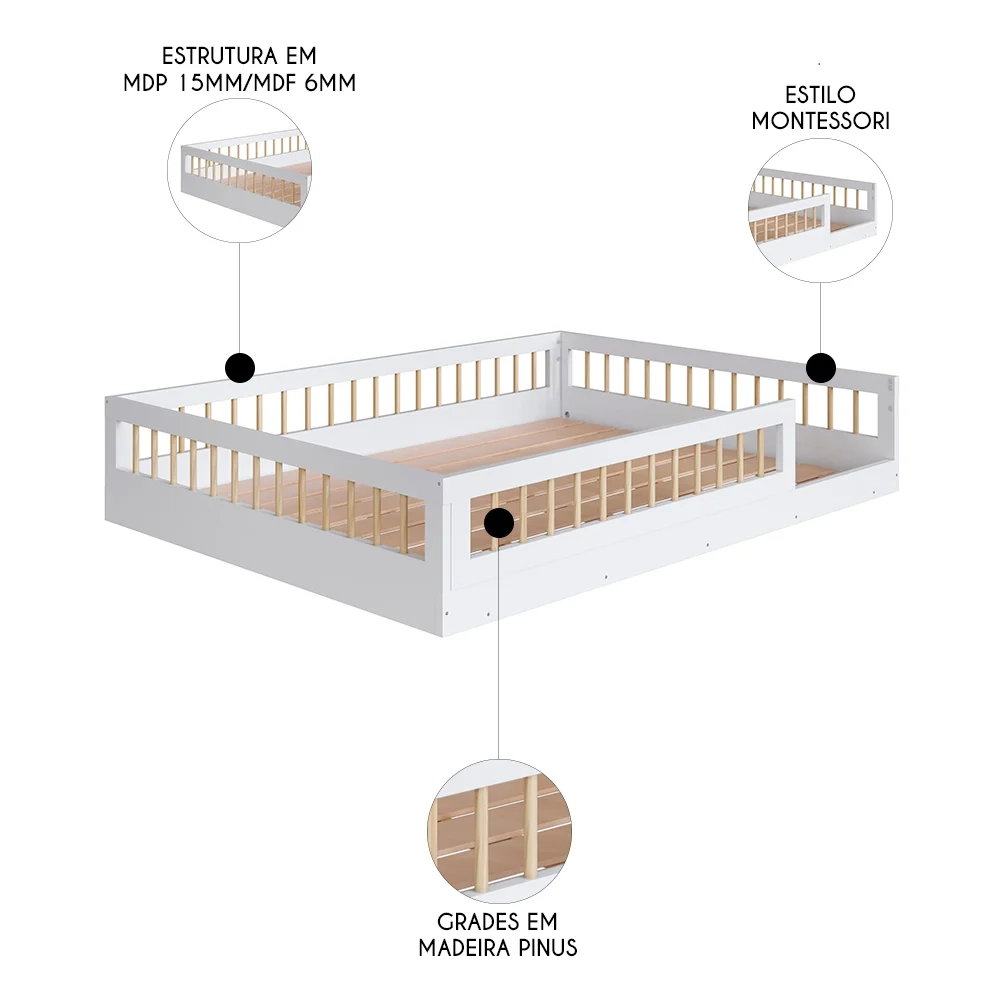 Cama Montessoriana Infantil 140cm Lumiar C06 Branco - Mpozenato