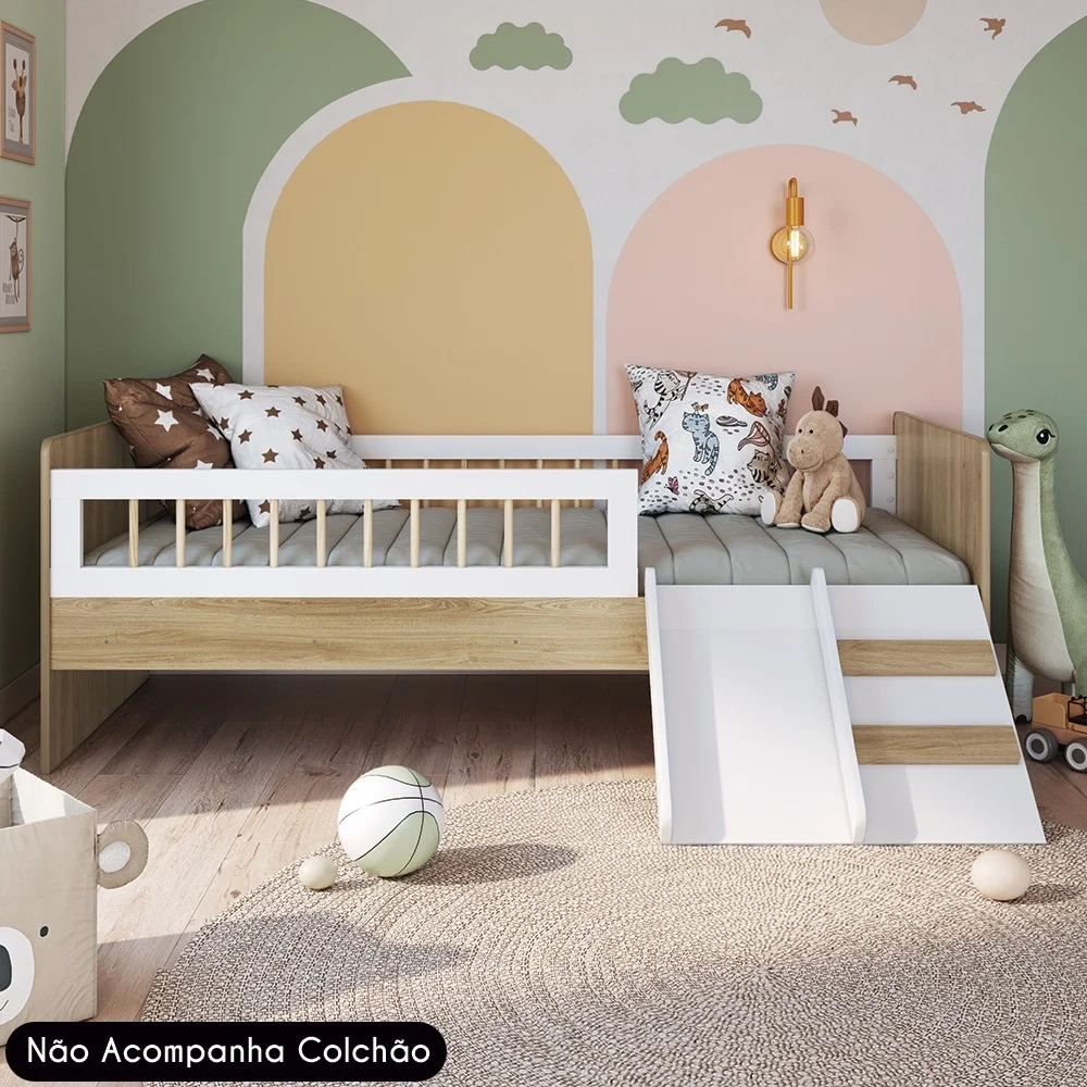 Cama Infantil Com Escorregador Lumiar C06 Aveiro/Branco - Mpozenato