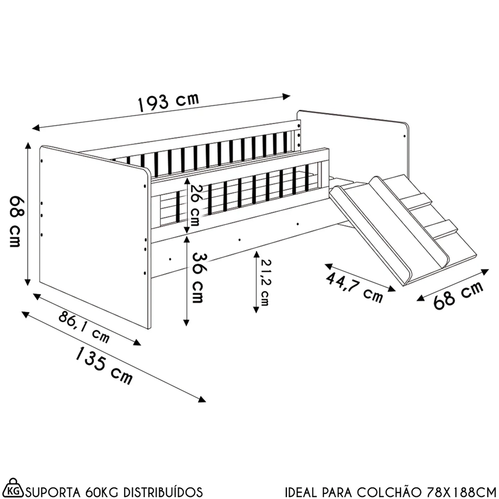 Cama Infantil Com Escorregador Lumiar C06 Aveiro/Branco - Mpozenato