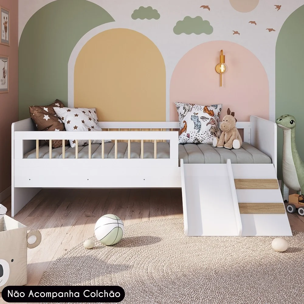 Cama Infantil Com Escorregador Lumiar C06 Branco - Mpozenato