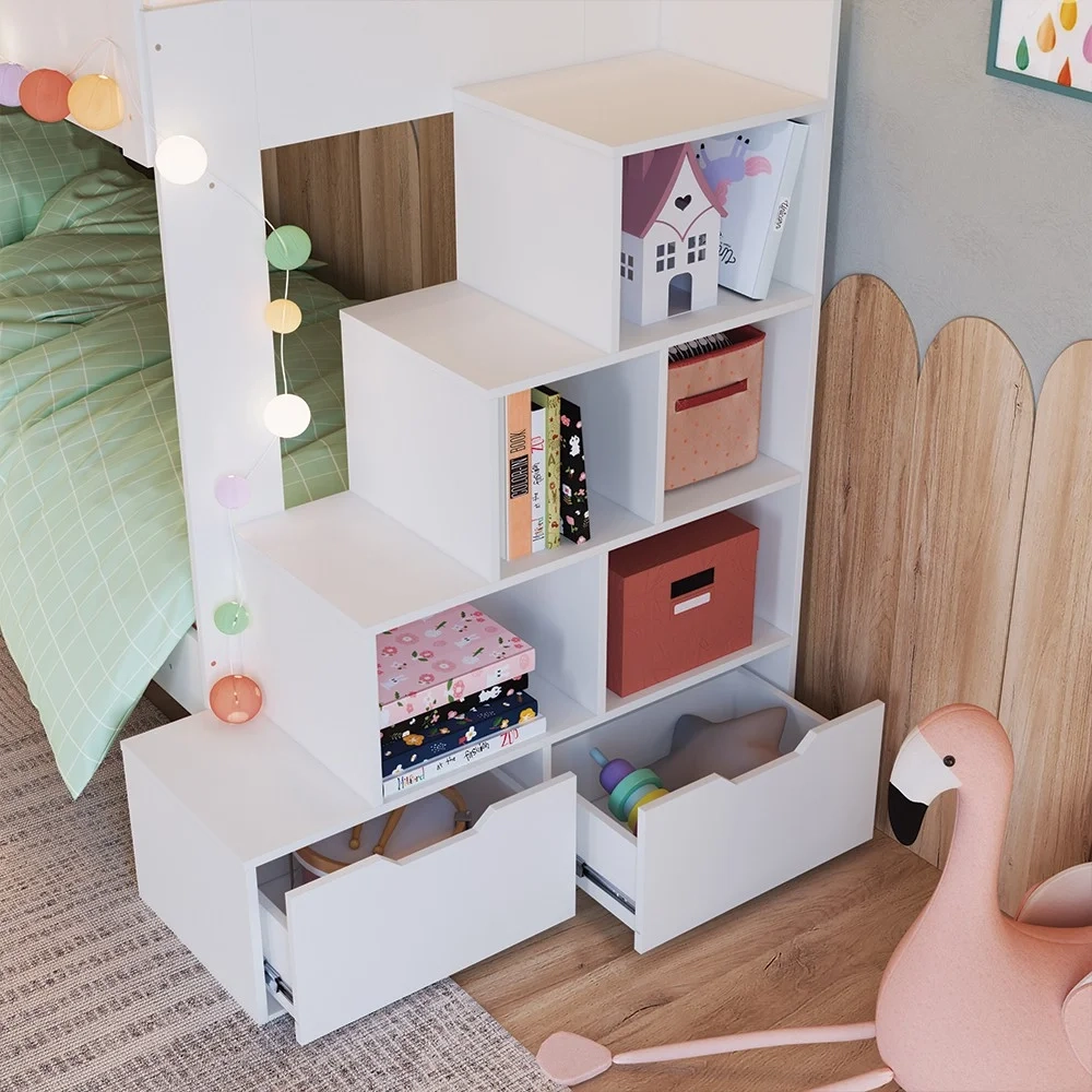 Beliche Infantil Com Escada Nichos e Gavetas Infix C06 Branco - Mpozenato