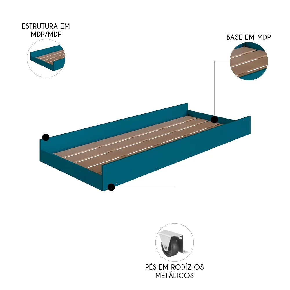 Cama Auxiliar Infantil Para Colchão 78x188cm Infix C06 Azul - Mpozenato