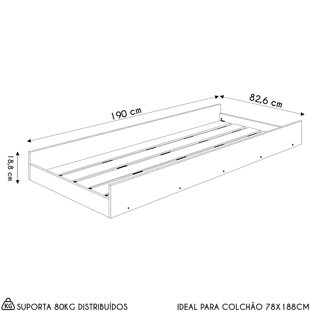Cama Auxiliar Infantil Para Colchão 78x188cm Infix C06 Branco - Mpozenato